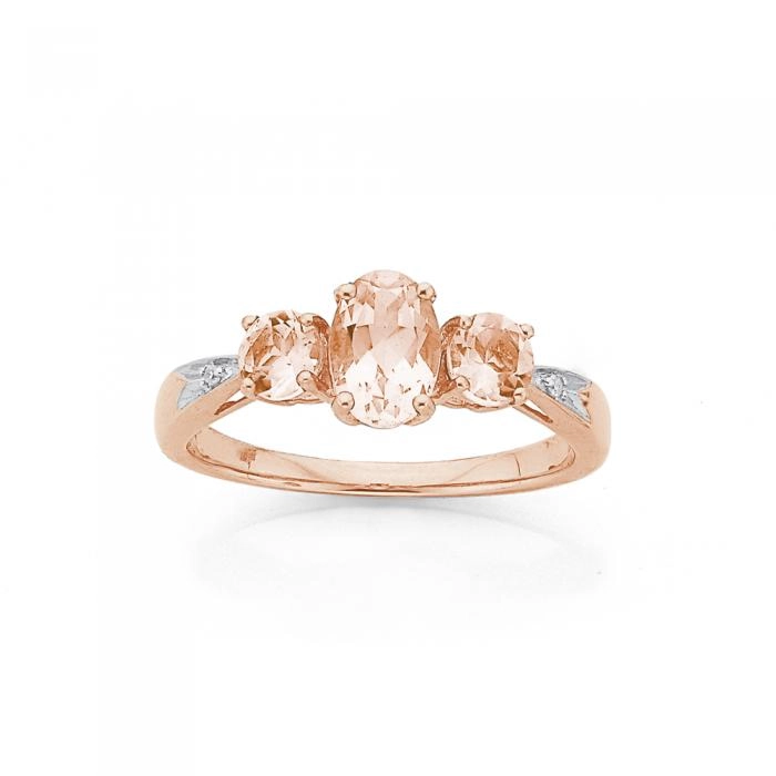 9ct Rose Gold Morganite & Diamond Trilogy Ring