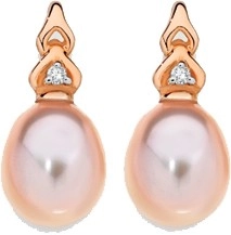 9ct Rose Gold Pink Cultured Freshwater Pearl and Diamond Earrings