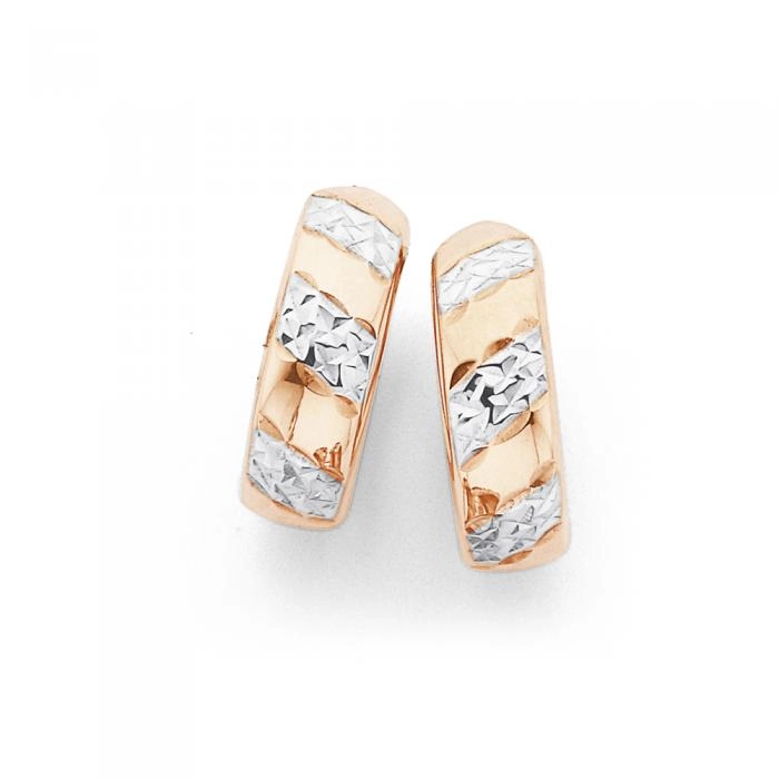 9ct Rose Gold Two Tone Striped Huggie Earrings