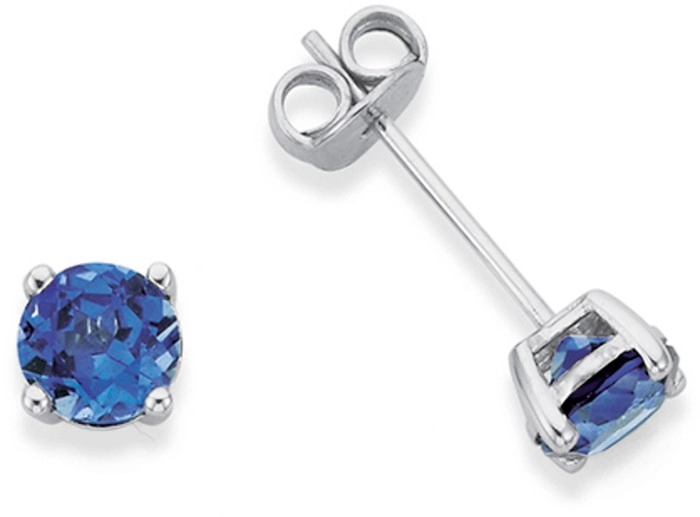 9ct White Gold Created Ceylon Sapphire Stud Earrings