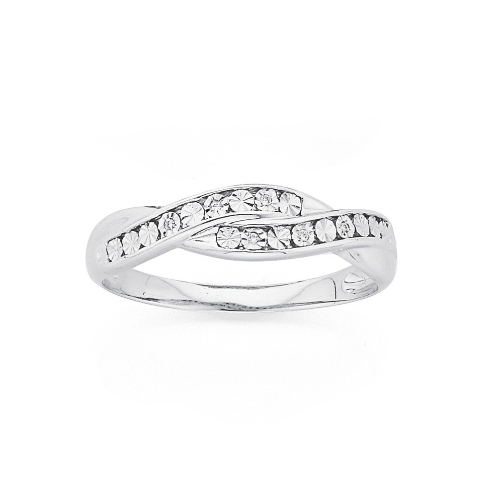 9ct White Gold Diamond Crossover Swirl Ring