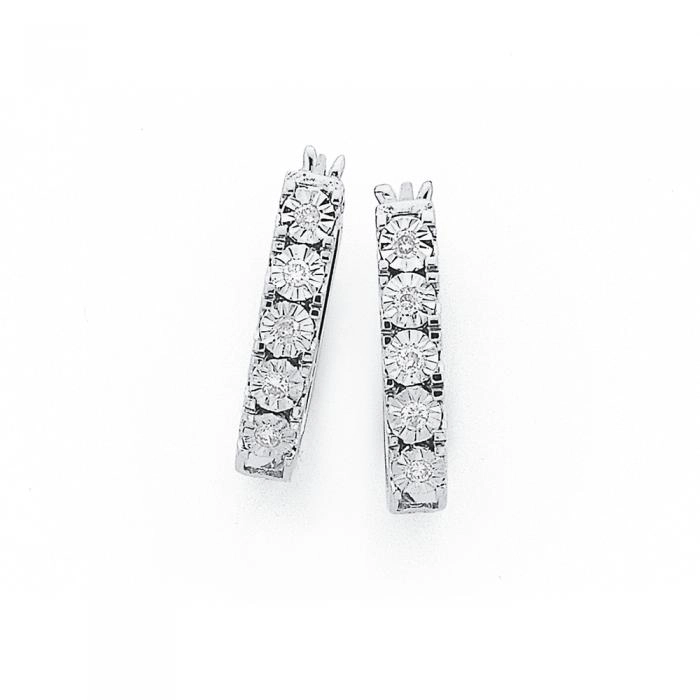 9ct White Gold Diamond Hoop Earrings