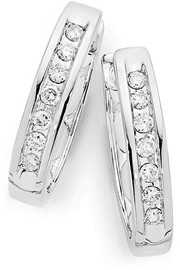 9ct White Gold Diamond Huggie Earrings