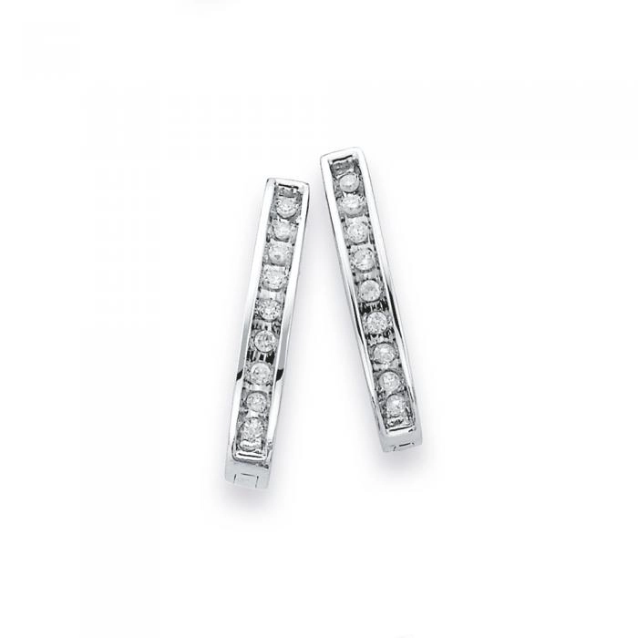 9ct White Gold Diamond Huggie Earrings