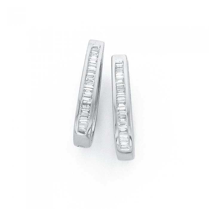 9ct White Gold Diamond Huggie Earrings