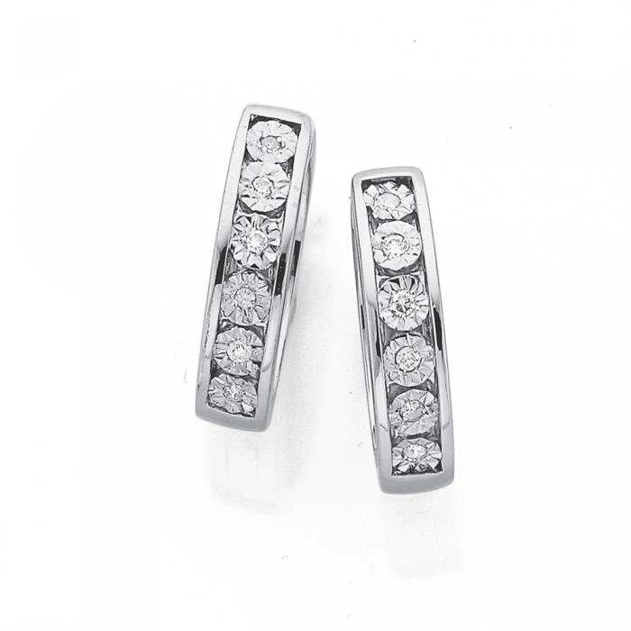 9ct White Gold Diamond Huggie Earrings