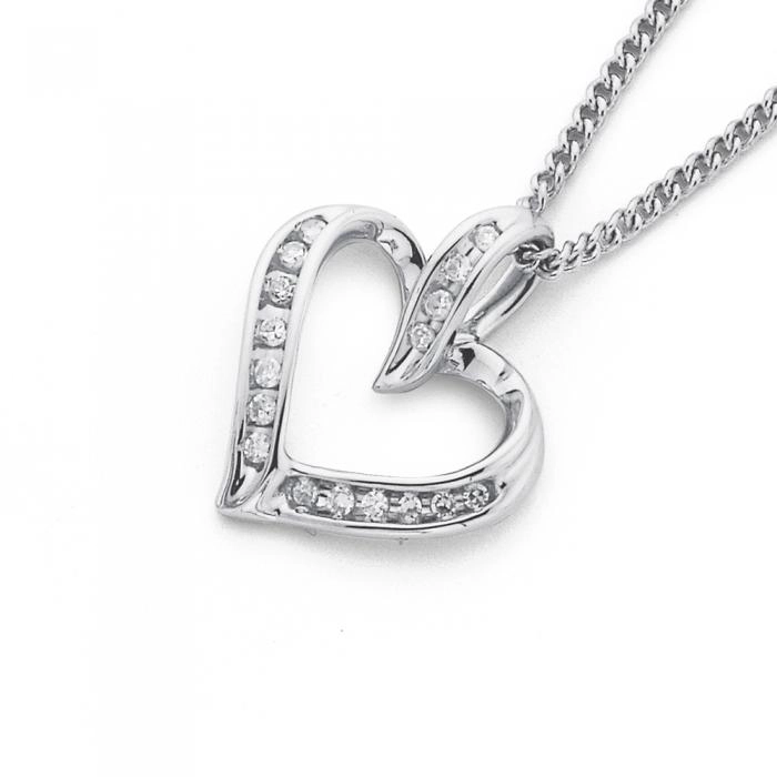 9ct White Gold Diamond Open Heart Pendant