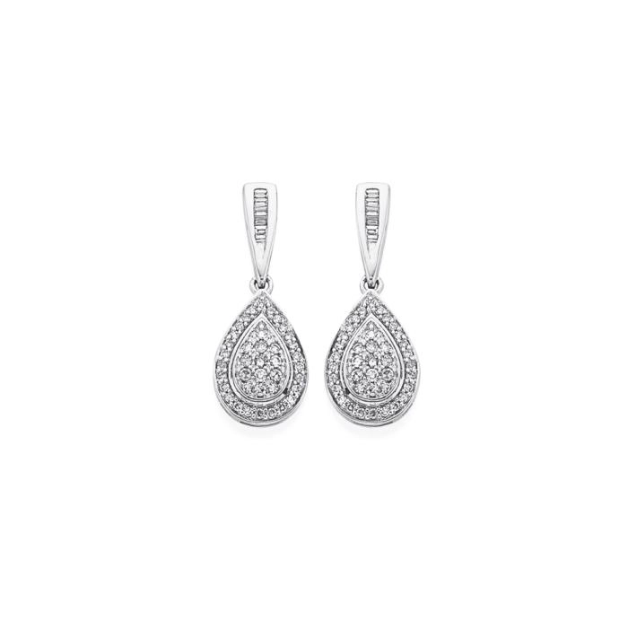 9ct White Gold Diamond Pear Drop Earrings