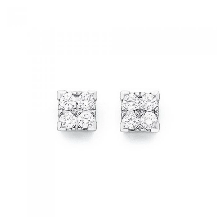 9ct White Gold Diamond Stud Earrings