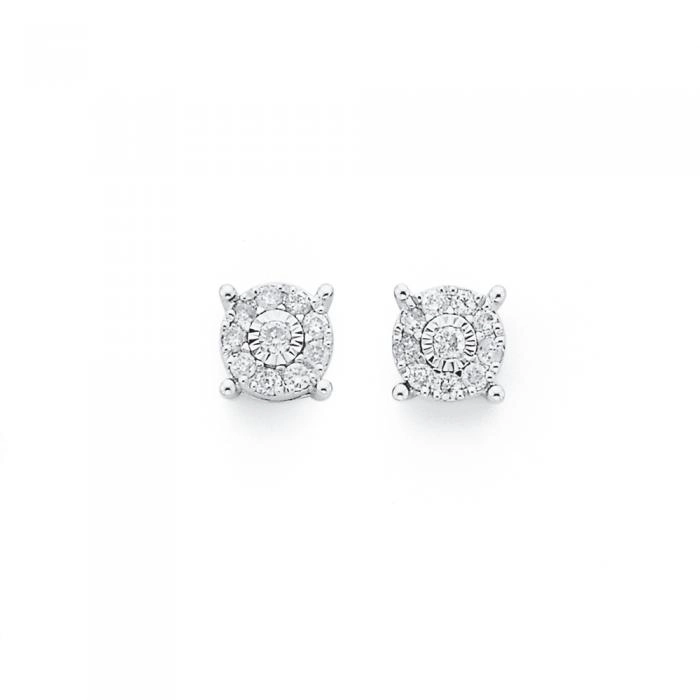 9ct White Gold Diamond Stud Earrings