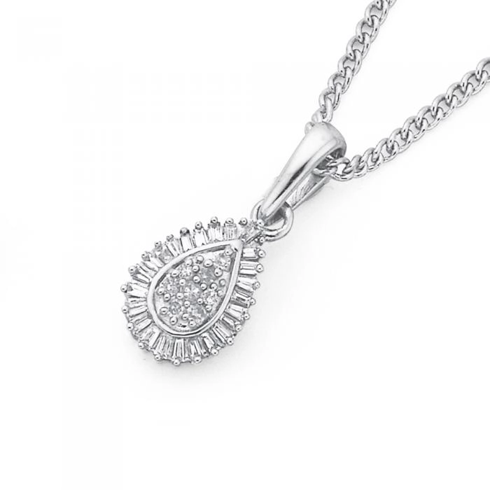 9ct White Gold Diamond Teardrop Pendant