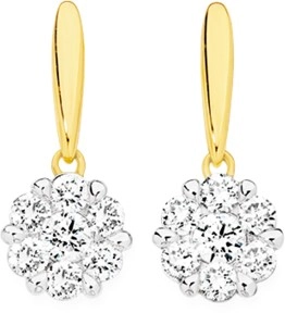 Alora 10ct Gold Lab Grown Diamond Flower Cluster Drop Stud Earrings