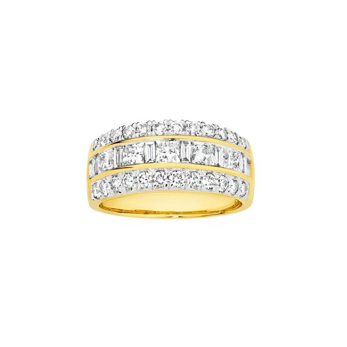 Alora 10ct Gold Lab Grown Diamond Three Row Band