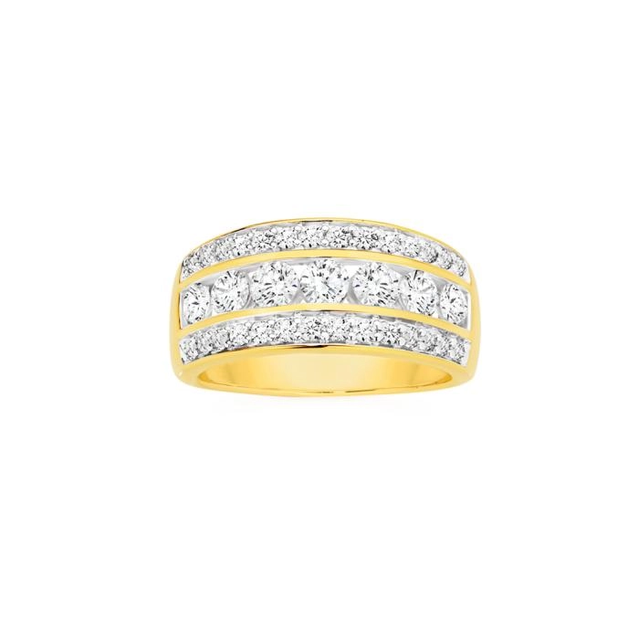 Alora 10ct Gold Lab Grown Diamond Three Row Dress Band