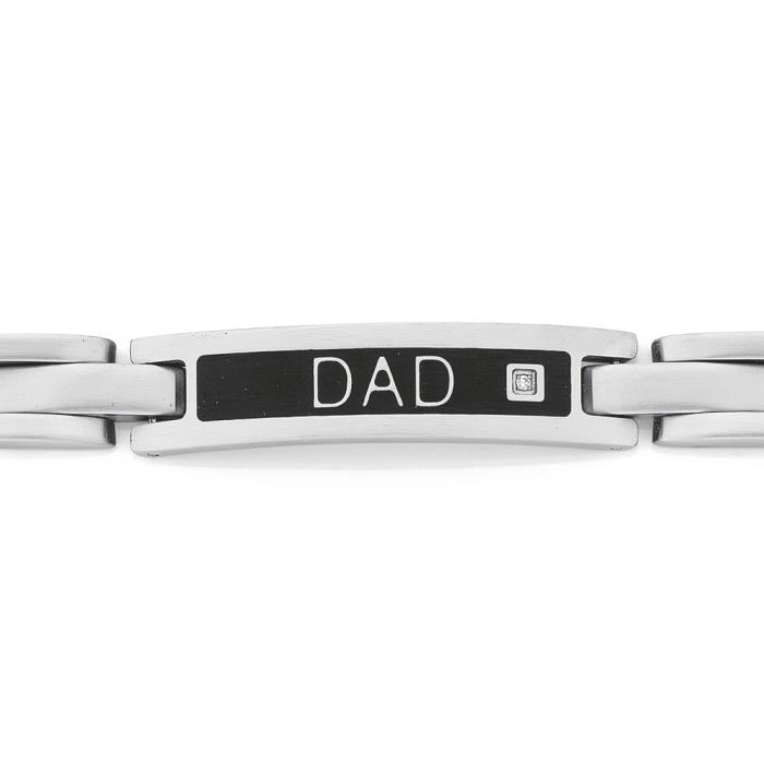 Stainless Steel Cubic Zirconia "Dad" Black ID Men's Bracelet