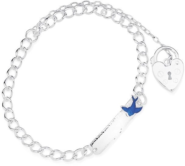 Sterling Silver 14cm Curb Bluebird ID Padlock Bracelet