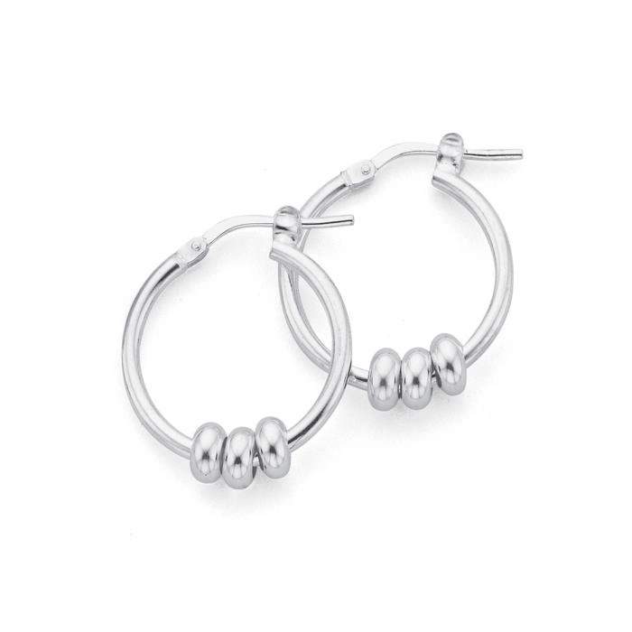 Sterling Silver 15mm Three Rings Hoop Earrings