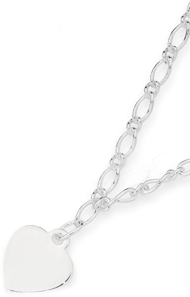 Sterling Silver 19cm Figaro Heart Charm Bracelet