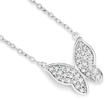 Sterling Silver 35+5cm Pave Cubic Zirconia Butterfly Necklet