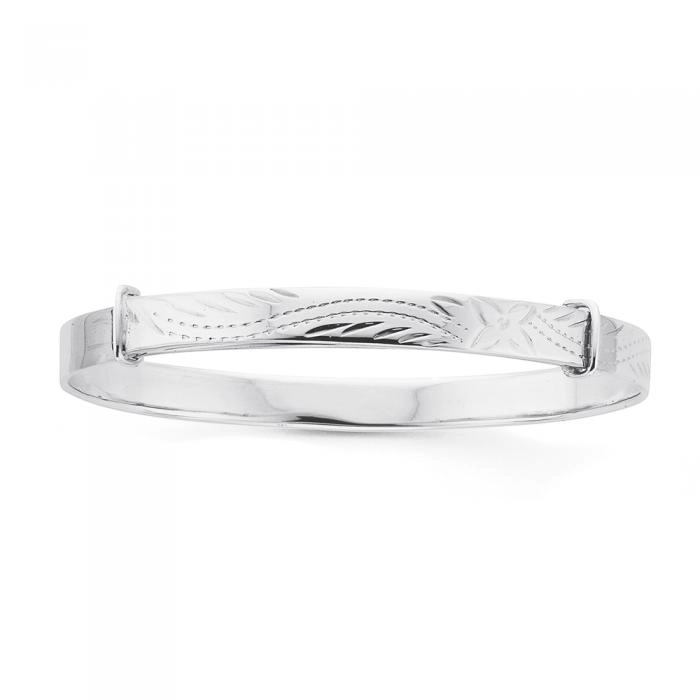 Sterling Silver 4x40mm Engraved Children's Expander Bangle