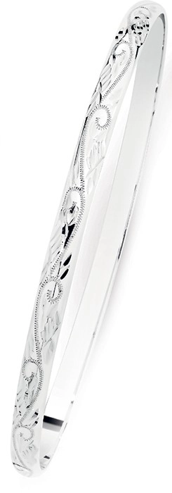 Sterling Silver 65mm 4mm Engraved Bangle