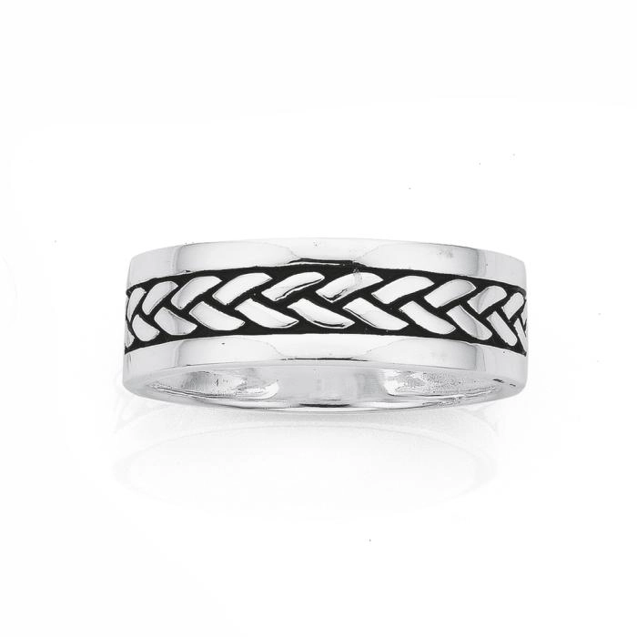 Sterling Silver 7.5mm Oxidised Plait Men's Band