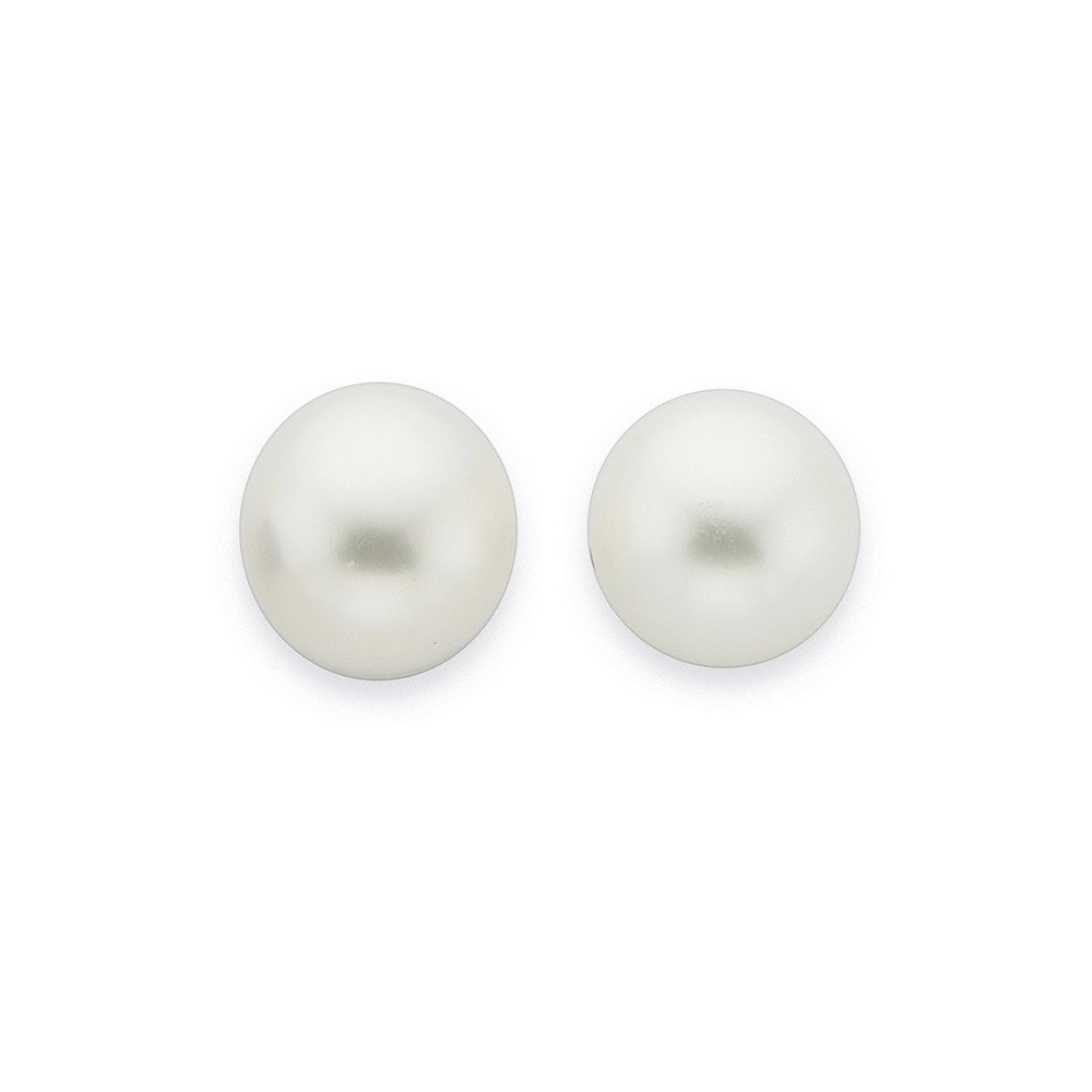 Sterling Silver 9-9.5mm Button Cultured Fresh Water Pearl Stud Earrings