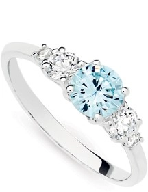 Sterling Silver Aqua & Taper Cubic Zirconia Shoulder Ring