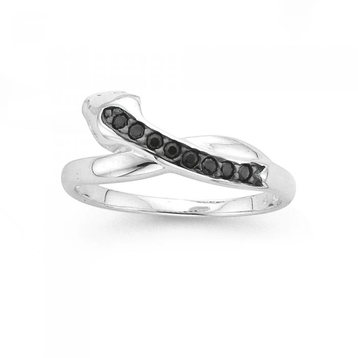 Sterling Silver Black Cubic Zirconia Snake Ring