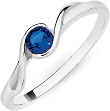 Sterling Silver Blue Cubic Zirconia Bezel Ribbon Shoulder Ring