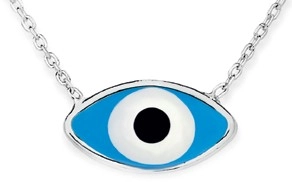 Sterling Silver Blue Evil Eye Pendant w 42cm+Ext Chain