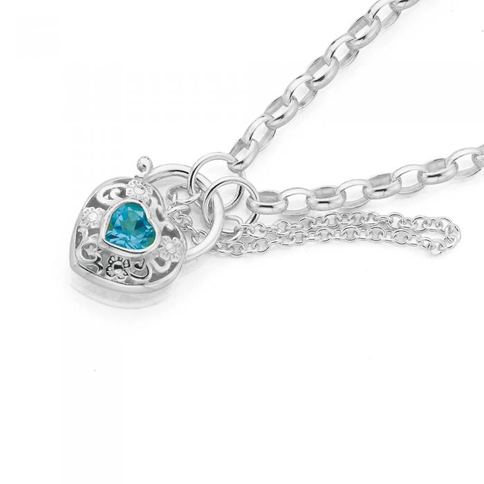 Sterling Silver Blue Topaz Padlock Bracelet