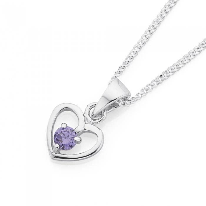 Sterling Silver Childs Violet Cubic Zirconia Heart Pendant