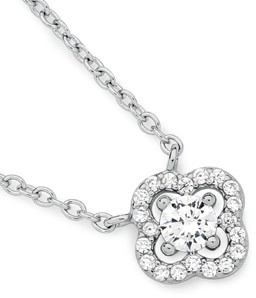 Sterling Silver Clear Cubic Zirconia & Clover Halo Pendant