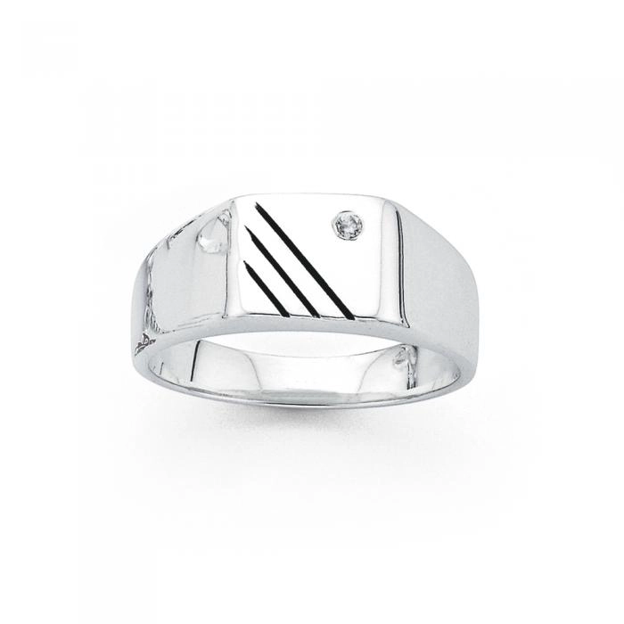 Sterling Silver Cubic Zirconia Boys Signet Ring