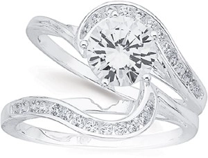 Sterling Silver Cubic Zirconia Bridal Set with Channel Swirl Ring