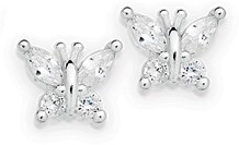 Sterling Silver Cubic Zirconia Butterfly Stud Earrings