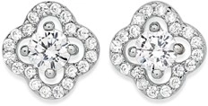 Sterling Silver Cubic Zirconia & Clover Halo Studs