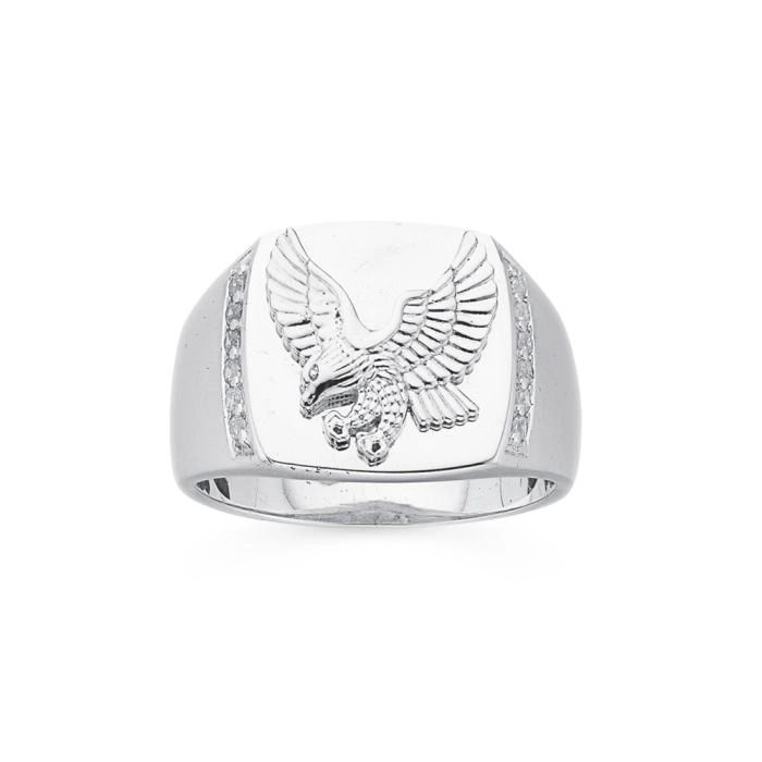 Sterling Silver Cubic Zirconia Eagle Signet Men's Ring