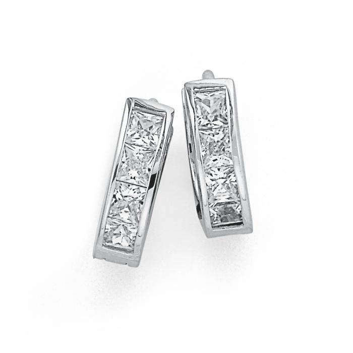 Sterling Silver Cubic Zirconia Huggie Earrings