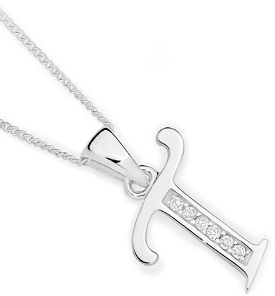 Sterling Silver Cubic Zirconia Initial T Pendant