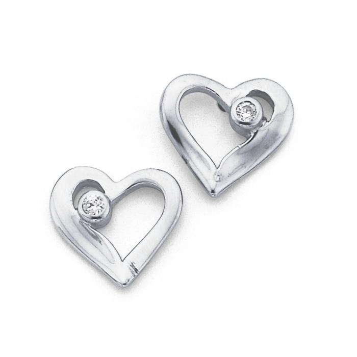 Sterling Silver Cubic Zirconia Open Heart Studs