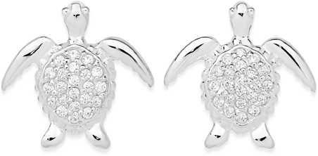 Sterling Silver Cubic Zirconia Pave Turtle Studs