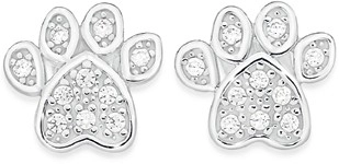 Sterling Silver Cubic Zirconia Paw Print Stud Earrings