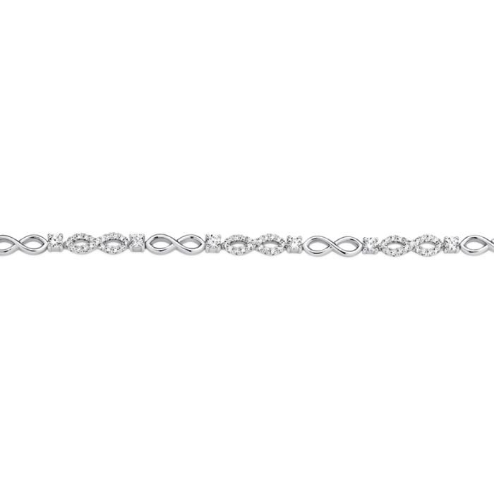 Sterling Silver Cubic Zirconia & Plain Infinity Link Bracelet