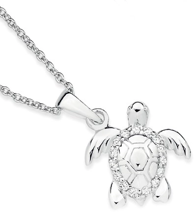 Sterling Silver Cubic Zirconia Turtle Pendant