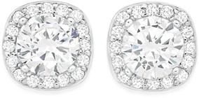 Sterling Silver Cushion Cubic Zirconia Cluster Stud Earrings