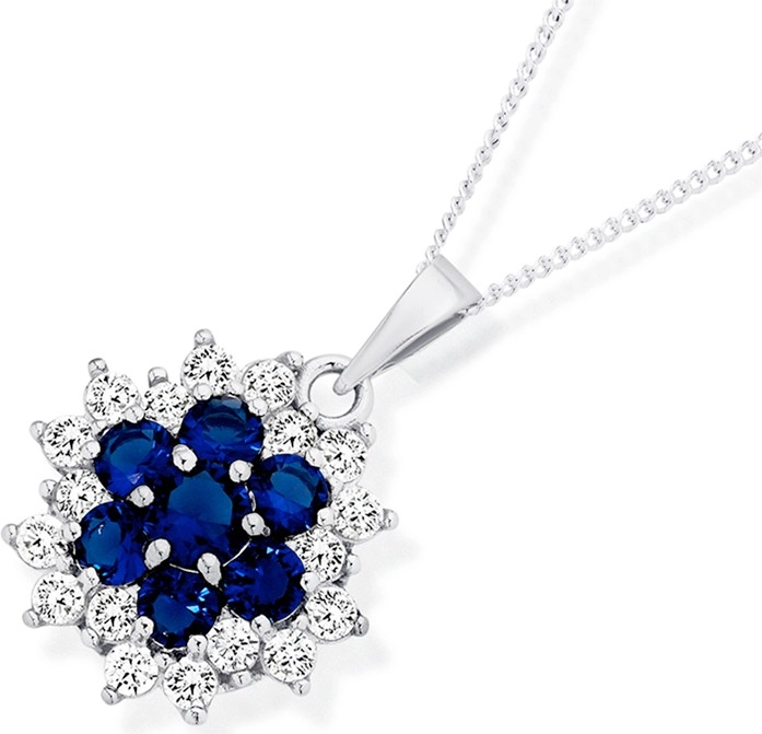 Sterling Silver Dark Blue Cubic Zirconia Flower Pendant