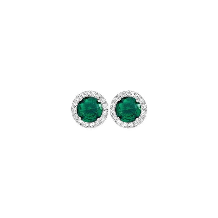 Sterling Silver Dark Green Cubic Zirconia Cluster Earrings