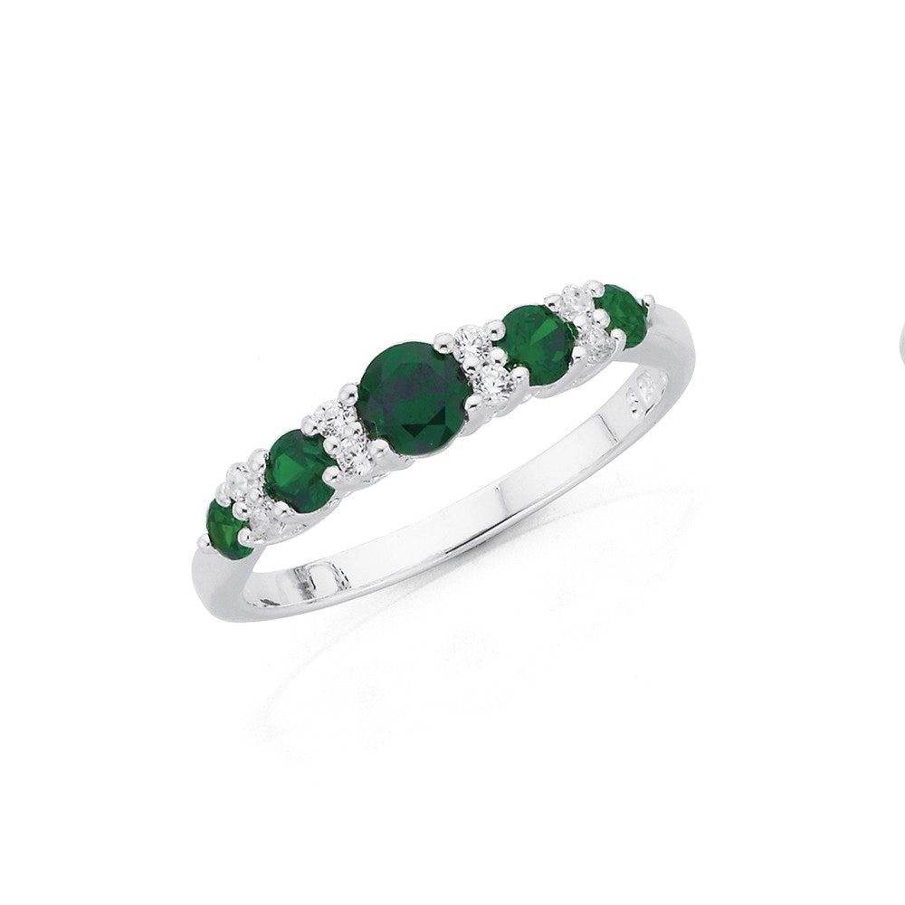 Sterling Silver Dark Green Cubic Zirconia Eternity Ring